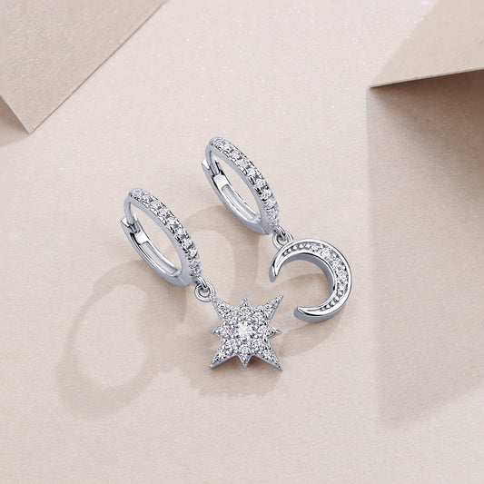 Saturday Moon & Star Moissanite Earrings